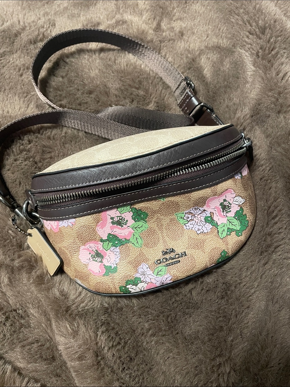 Coach Purse Leather Floral Bethany Belt Bag Signature Canvas Blossom Print